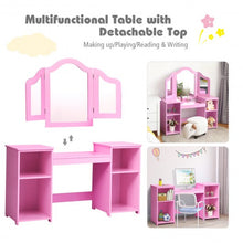 Load image into Gallery viewer, Kids Tri Folding Mirror Makeup Dressing Vanity Table Set-Pink