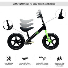 Load image into Gallery viewer, 12” Kids No Pedal Balance Bike with Adjustable Seat-Black