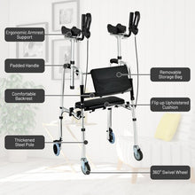 Load image into Gallery viewer, Folding Auxiliary Walker Rollator with Brakes Flip-Up Seat Bag Multifunction-Silver