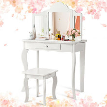 Load image into Gallery viewer, Kids Makeup Dressing Mirror Vanity Table Stool Set