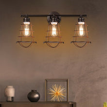 Load image into Gallery viewer, 3-Light Vanity Lamp Bathroom Fixture with Metal Wire Cage