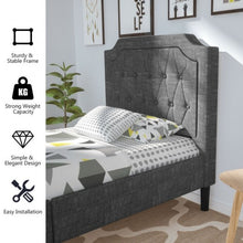 Load image into Gallery viewer, Linen Twin Upholstered Platform Bed with Frame Headboard Mattress Foundation