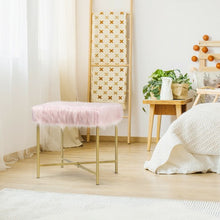 Load image into Gallery viewer, Faux Fur Ottoman Decorative Stool with Metal Legs