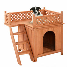 Load image into Gallery viewer, Wood Pet Dog House with Roof Balcony & Bed Shelter