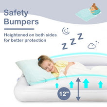 Load image into Gallery viewer, Inflatable Toddler Travel Bed with Safety Bumpers
