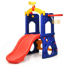 Load image into Gallery viewer, 6-in-1 Freestanding Kids Slide with Basketball Hoop Play Climber