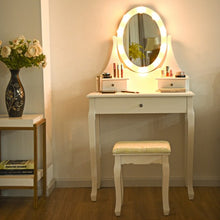 Load image into Gallery viewer, 3 Drawers Lighted Mirror Vanity Dressing Table Stool Set-White