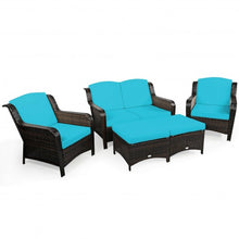 Load image into Gallery viewer, 5 Pieces Patio Rattan Sofa Set with Cushion and Ottoman-Turquoise