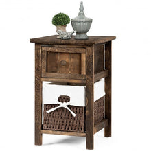 Load image into Gallery viewer, Small 2 Tier 1 Drawer Wood Nightstand with Basket-Coffee