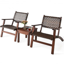 Load image into Gallery viewer, 3PCS Outdoor Wooden Patio Rattan Furniture Set