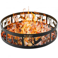 Load image into Gallery viewer, 36" Metal Fire Pit Ring Deer with Extra Poker Bonfire Liner for Campfire