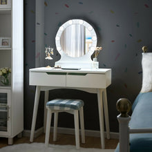Load image into Gallery viewer, Dressing Table with Large Round Mirror and 8 Light Bulbs for Bedroom-White