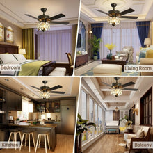 Load image into Gallery viewer, 52" Ceiling Fan with Light Retro Crystal Chandelier Ceiling Fan 5 Reversible Fan