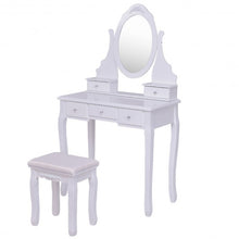 Load image into Gallery viewer, Wooden Vanity Set with 360° Rotating Oval Mirror and Cushioned Stool-White