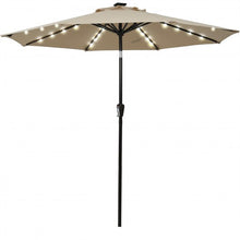 Load image into Gallery viewer, 9 Ft and 32 LED Lighted Solar Patio Market Umbrella Shelter with Tilt and Crank-Tan