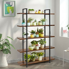 Load image into Gallery viewer, 5-Tier Industrial Bookshelf Bookcase Open Storage Shelf Display Rack-Brown