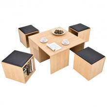 Load image into Gallery viewer, 5 pcs Wood Living Room Table Set with 4 Storage Ottoman Stool