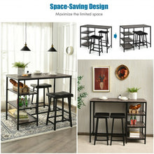 Load image into Gallery viewer, 3 Pcs Counter Height Dining Bar Table Set w/ 2 Stools and 3 Storage Shelves-BK