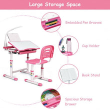 Load image into Gallery viewer, Adjustable Kids Desk Chair Set with Lamp and Bookstand-Pink