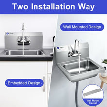 Load image into Gallery viewer, Stainless Steel Sink NSF Wall Mount Hand Washing Sink w/ Faucet and Back Splash