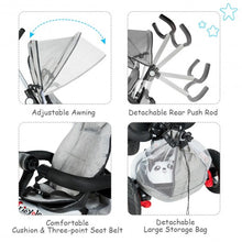 Load image into Gallery viewer, 6-In-1 Kids Baby Stroller Tricycle Detachable Learning Toy Bike-Gray