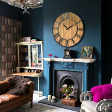 Load image into Gallery viewer, 30" Round Wall Clock Decorative Wooden Silent Clock with Battery