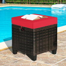 Load image into Gallery viewer, 2Pcs Patio Rattan Ottoman Cushioned Seat-Red