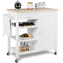 Load image into Gallery viewer, Kitchen Island Trolley Cart Storage Cabinet with Wine Rack & Shelf-White