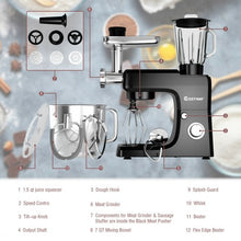 Load image into Gallery viewer, 3-in-1 Multi-functional 6-speed Tilt-head Food Stand Mixer-Black