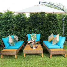 Load image into Gallery viewer, 4PCS Patio Rattan Furniture Set with Wooden Side Table