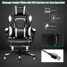 Load image into Gallery viewer, Massage Gaming Chair with Footrest and Lumbar Support-White