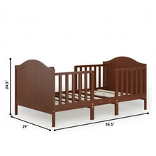 Load image into Gallery viewer, 2-in-1 Convertible Wooden Toddler Bed with Guardrails-Brown