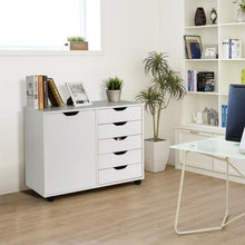 Load image into Gallery viewer, 5-Drawer Dresser Chest Mobile Storage Cabinet with Door-White