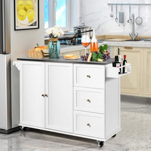Load image into Gallery viewer, Kitchen Island 2-Door Storage Cabinet with Drawers and Stainless Steel Top-White