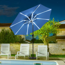 Load image into Gallery viewer, 9Ft Solar LED Market Umbrella with Aluminum Crank Tilt 16 Strip Lights-Blue