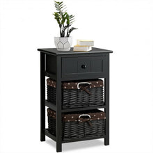 Load image into Gallery viewer, Set of 2 3 Layer 1 Drawer Wood Bedside End Table-Black