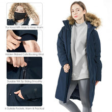 Load image into Gallery viewer, Women's Hooded Long Down Coat with Faux-fur Trim-Navy-M