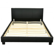 Load image into Gallery viewer, Queen Upholstered Platform Bed Frame with Linen Headboard Wood Slat-Black