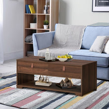 Load image into Gallery viewer, Wood Cocktail Coffee Table with 2 Drawers and Open Storage Shelf-Walnut