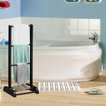 Load image into Gallery viewer, 3-Bar Acacia Wood Freestanding Bathroom Towel Rack w/Bottom Storage Shelf-Black