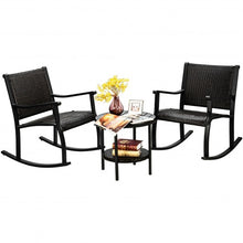Load image into Gallery viewer, 3 Pcs Patio Rattan Rocking Chair Bistro Set with Coffee Table for Poolside Lawn