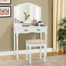 Load image into Gallery viewer, Simple Vanity Set with Tri-Folding Mirror Drawers and Storage Shelf-White