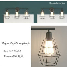 Load image into Gallery viewer, 3-Light Industrial Bathroom Vanity Cage Light Vintage Wall Lamp