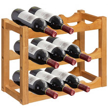 Load image into Gallery viewer, 3-Tier Bar Kitchen 12-Bottle Wine Display Holder with Wooden Tabletop