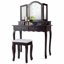 Load image into Gallery viewer, Tri Folding Mirror Makeup Dressing Vanity Set with 4 Drawers-Coffee