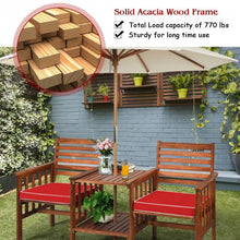 Load image into Gallery viewer, 3 pcs Outdoor Patio Table Chairs Set Acacia Wood Loveseat-Red