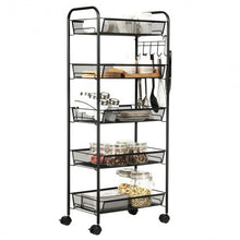 Load image into Gallery viewer, 5 Tier Mesh Rolling File Utility Cart Storage Basket-Black