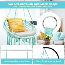 Load image into Gallery viewer, Hanging Macrame Hammock Chair with Handwoven Cotton Backrest-Turquoise