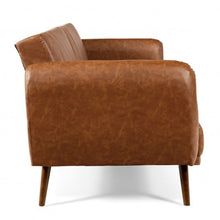 Load image into Gallery viewer, Convertible Futon Sofa Bed PU Adjustable Couch Sleeper with Wood Legs-Brown