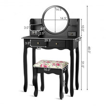 Load image into Gallery viewer, Makeup Vanity Table Set Girls Dressing Table with Drawers Oval Mirror-Black